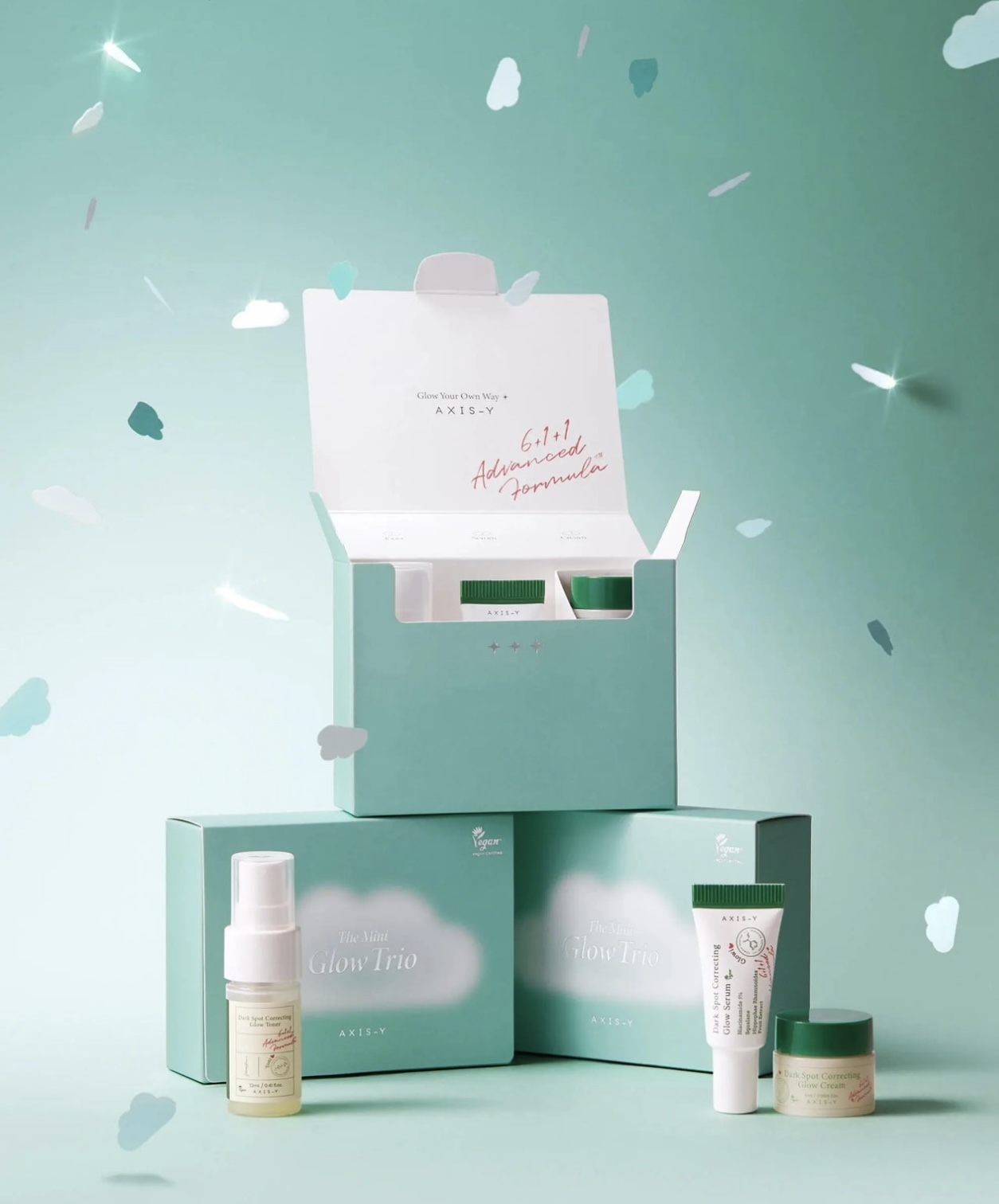 طقم العناية المصغّر لإشراقة البشرة وتفتيح البقع – mini glow trio skincare set